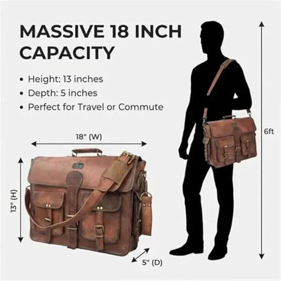 cuero Leather Messenger Bag for Men, 18 Inch Laptop Crossbody, Handmade Leather